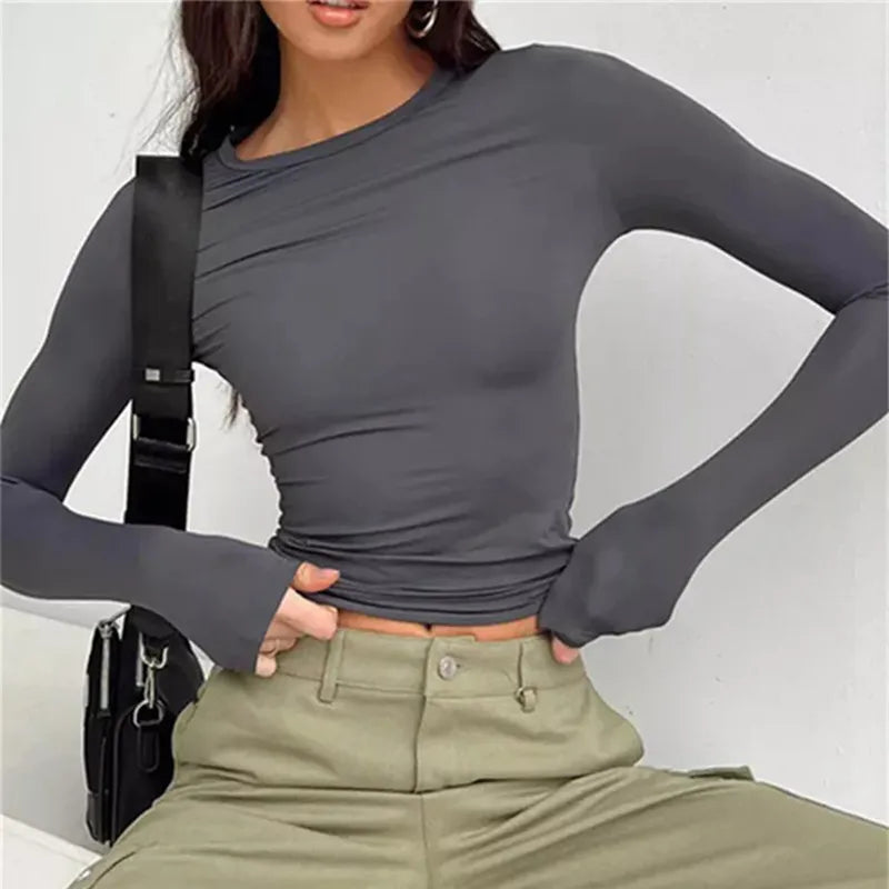 Women Long Sleeve Crop Top