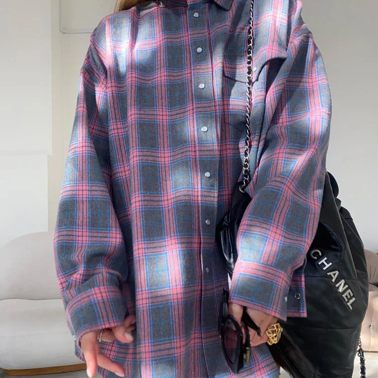 Vintage Loose Plaid Women'S Shirt