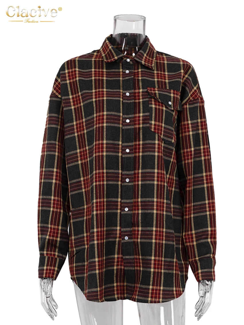 Loose Plaid Womens Blouse