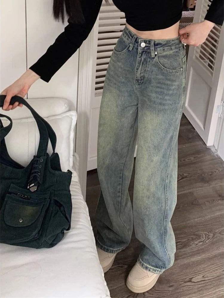 Womens Vintage Baggy Wide Leg Jeans Washed