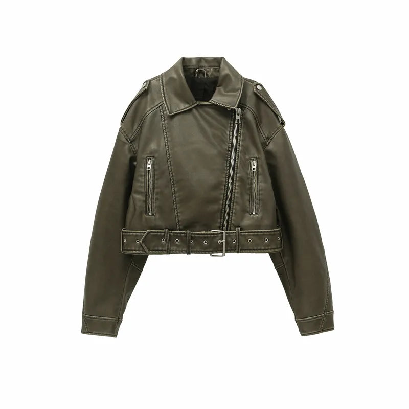 Womens Vintage Leather Short Jacket