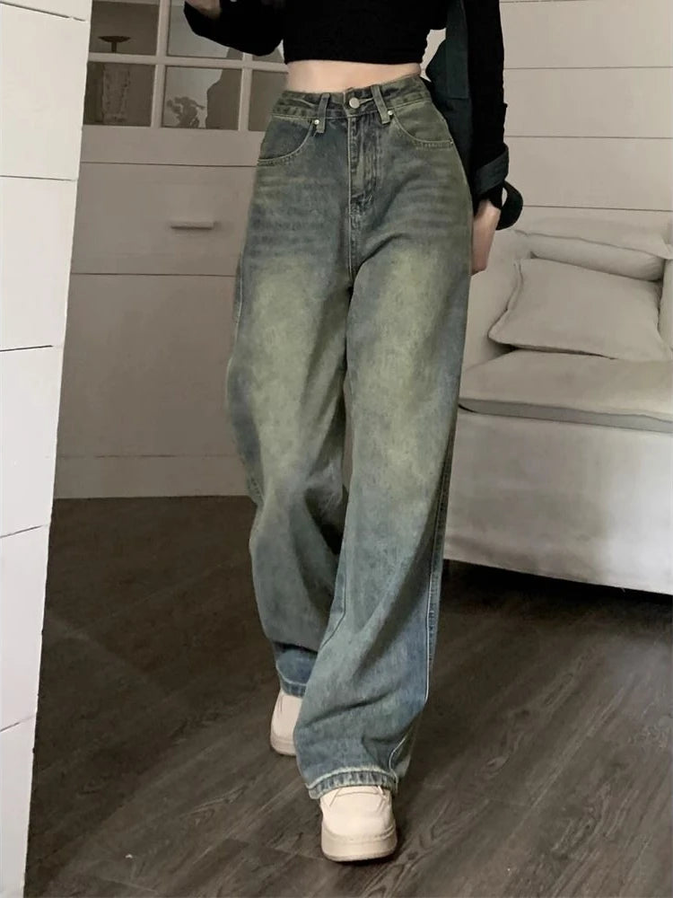 Womens Vintage Baggy Wide Leg Jeans Washed