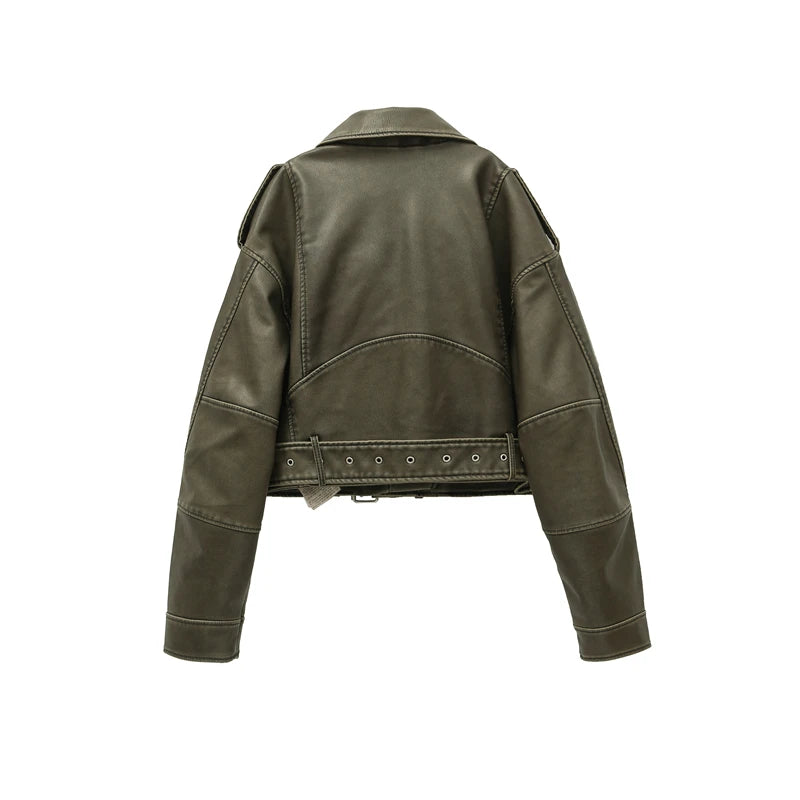 Womens Vintage Leather Short Jacket