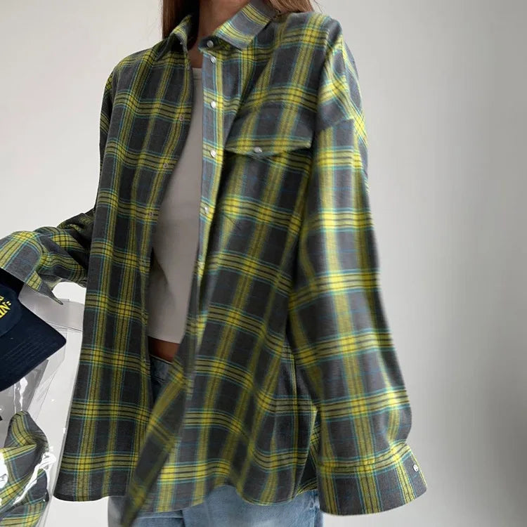Vintage Loose Plaid Women'S Shirt