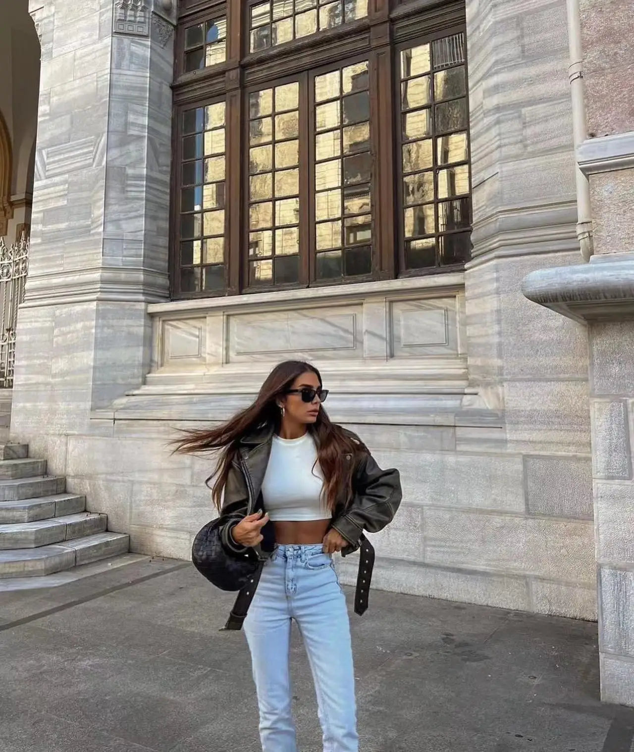 Womens Vintage Leather Short Jacket