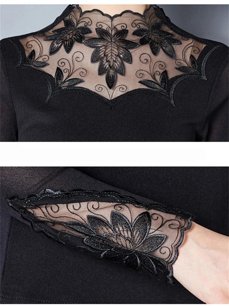 Womens Casual Long Sleeve Patchwork Spliced Turtleneck Blouse