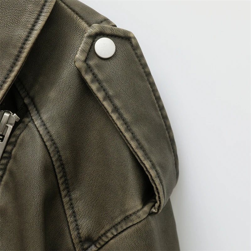 Womens Vintage Leather Short Jacket