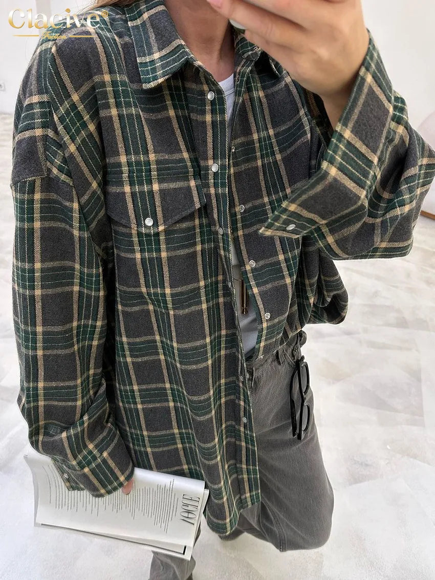 Loose Plaid Womens Blouse
