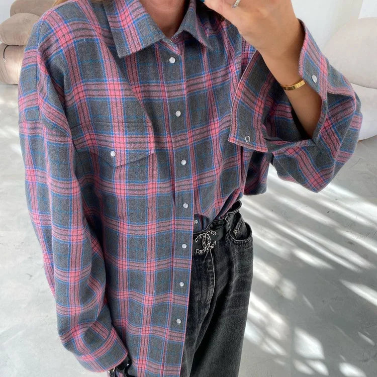 Vintage Loose Plaid Women'S Shirt