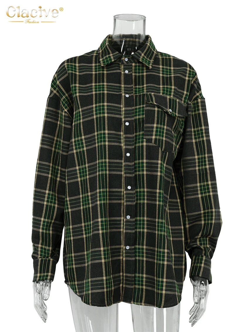 Loose Plaid Womens Blouse