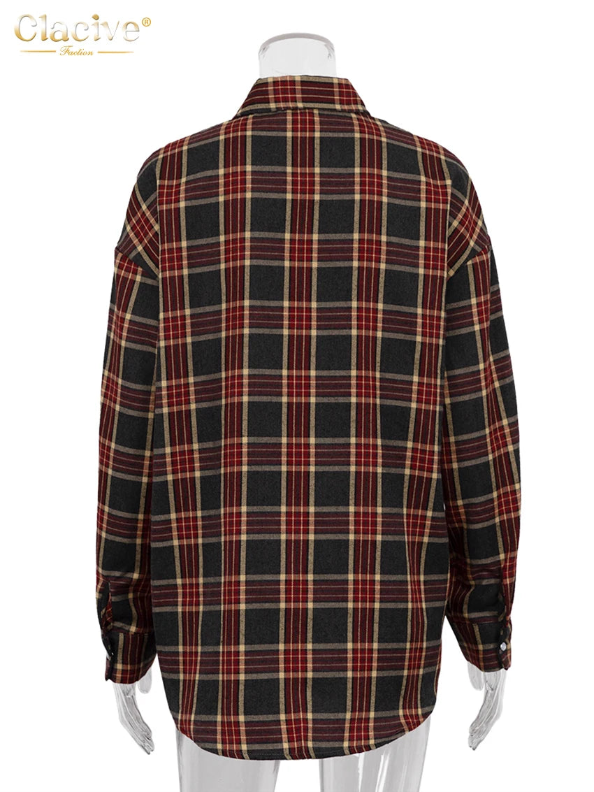 Loose Plaid Womens Blouse