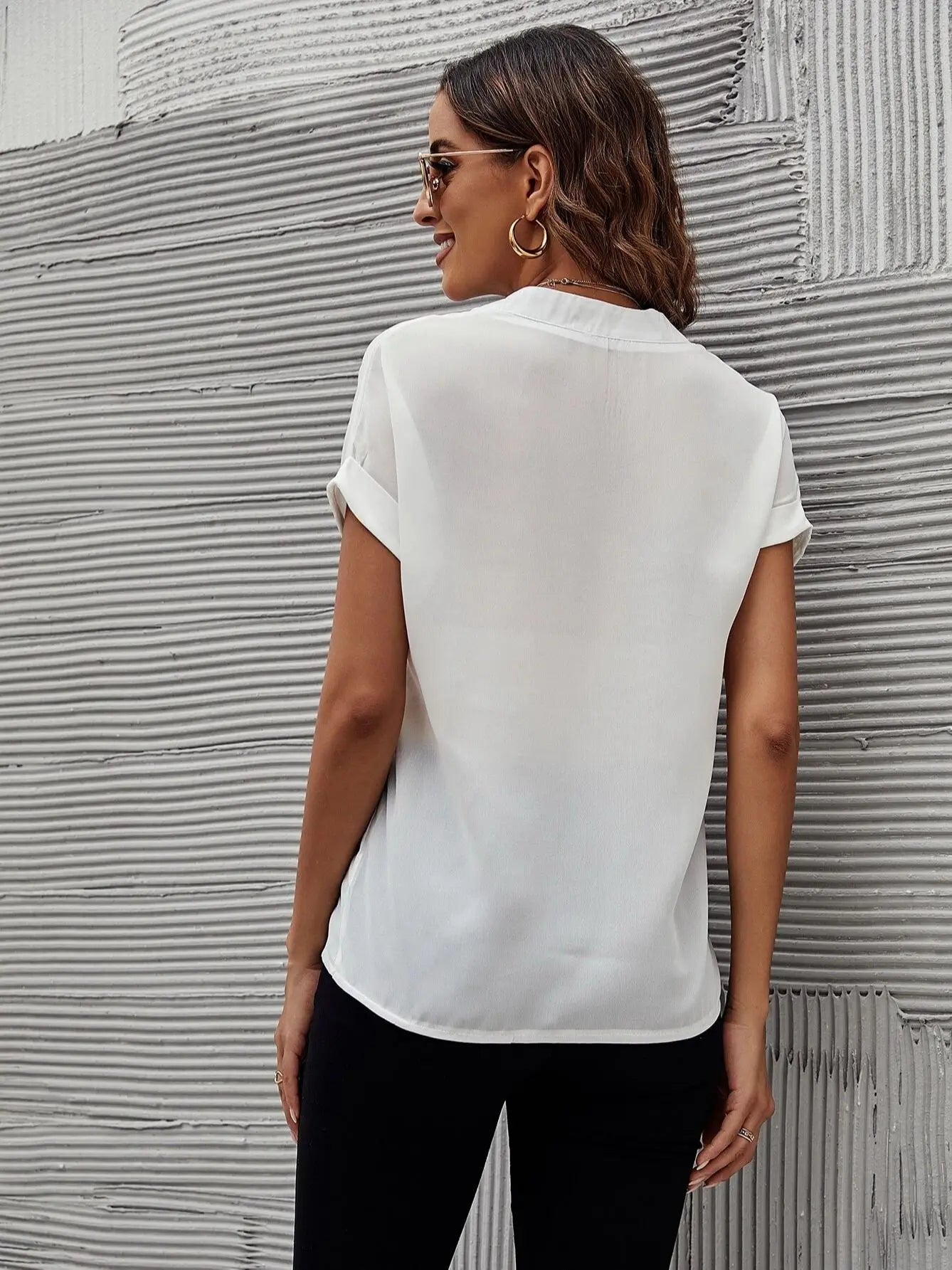 Womens Solid White Batwing Sleeve Blouse