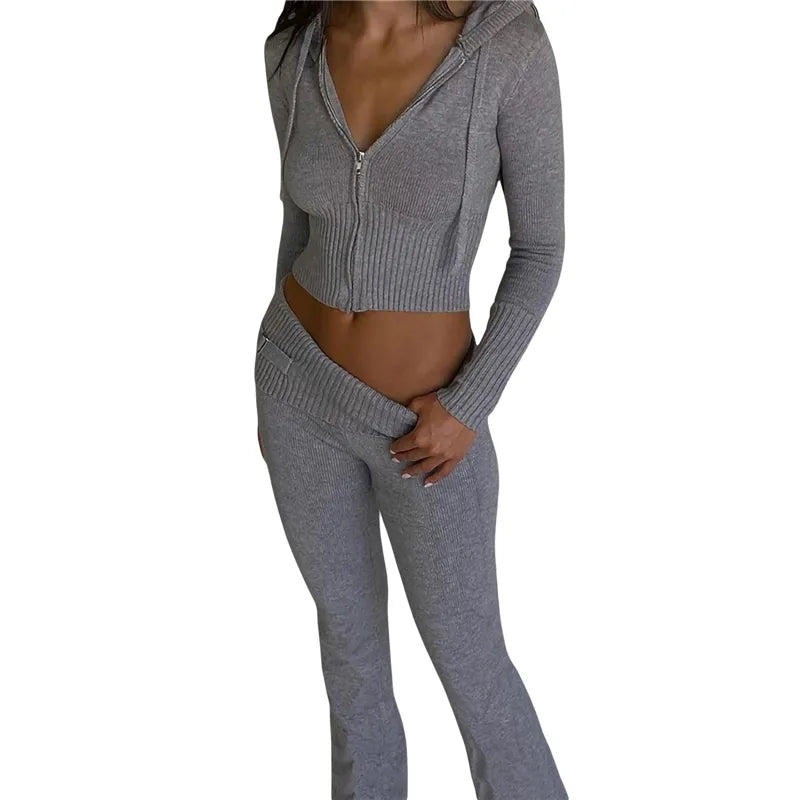 Womens Two Piece Knitted Outfit Set